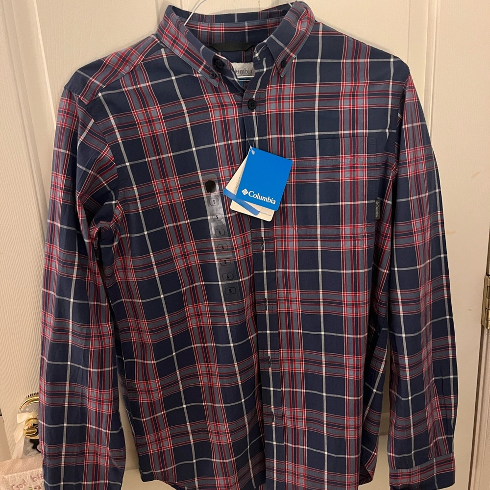 Columbia Men's Blue and Red Checkered Shirt